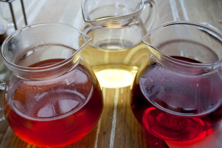 Hibiscus, peppermint and black teas. Proper Tea in Manchester